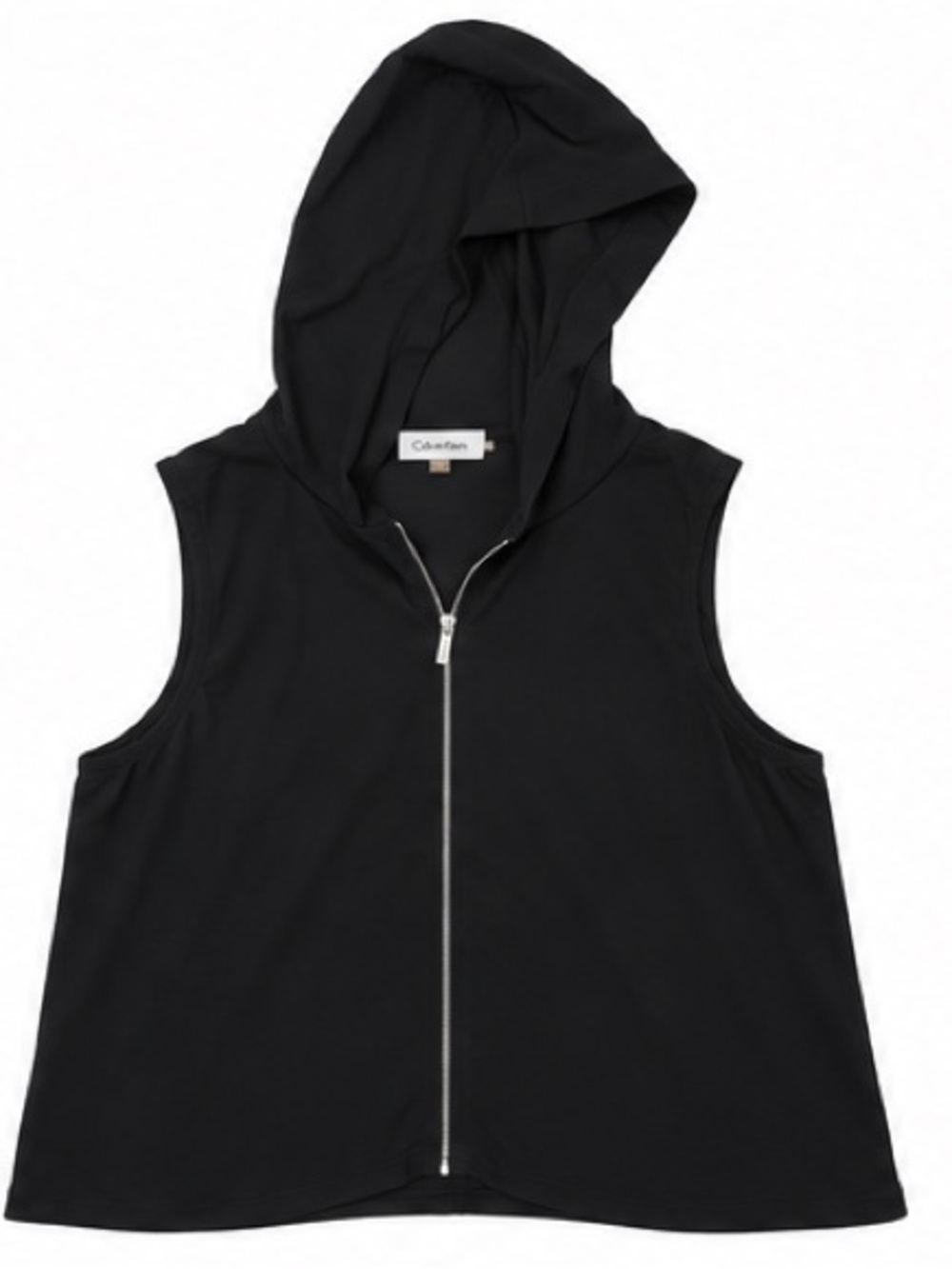 Calvin Klein Black Sleeveless Hooded Zip Up Top Slightly Sheer Size 2X - Picture 3 of 5